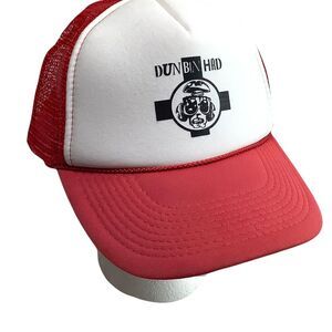 Vtg DUNBINHAD Trucker Hat Snapback Cap Baseball‎ Back Half Mesh Red White Otto